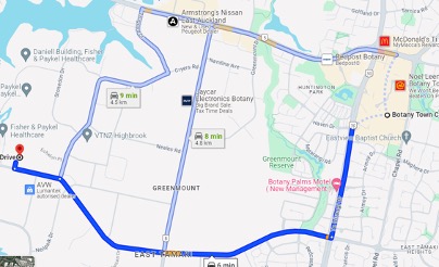 Map to Highbrook Med from Botany Town Centre